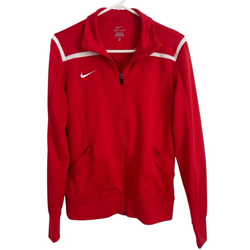 Nike Jacket Women Medium Dri-Fit Full Zip Activewear Track Jacket Red